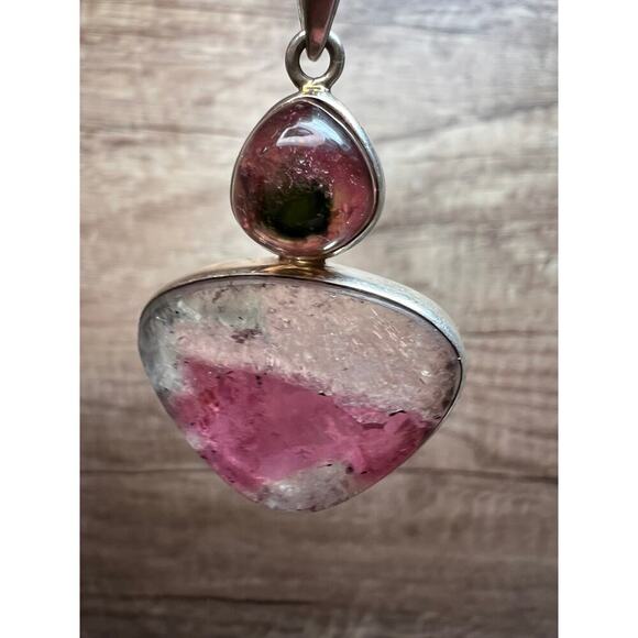 NEW Watermelon Tri color tourmaline sterling silver pendant 11.02 grams - Picture 1 of 14